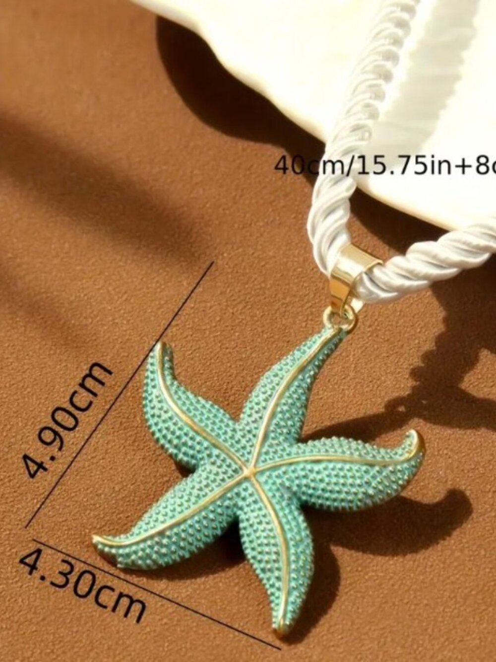 Beach Style Blue Starfish Pendant Rope Necklace Gold-tone Accents - Picture 6 of 11